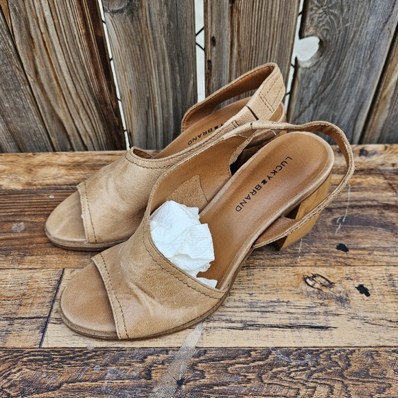 Lucky Brand Tan Peep-Toe Slingback Wedge Heels Size  6 - Picture 6 of 16
